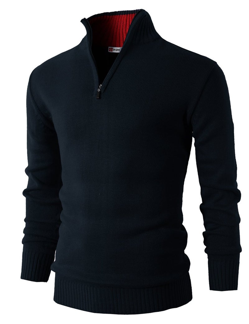 H2H Men's Quarter Zip Sweater Slim Fit Casual Knitted Turtleneck Pullover Mock Neck Polo Sweater Navy US XL/Asia 2XL (KMOSWL021) - Image 1